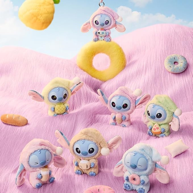 Miniso Top Toy Disney Stitch Eating Something Before Sleep Plush Keychain Single Blind Box