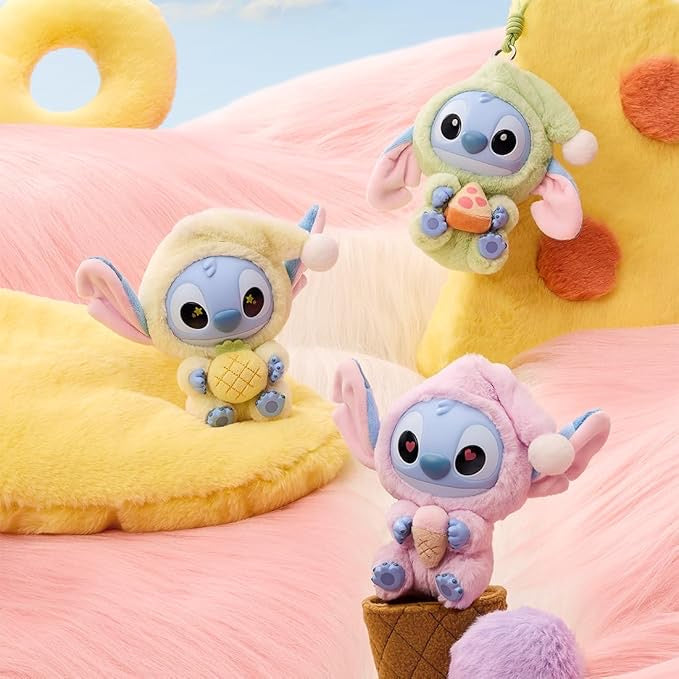 Miniso Top Toy Disney Stitch Eating Something Before Sleep Plush Keychain Single Blind Box