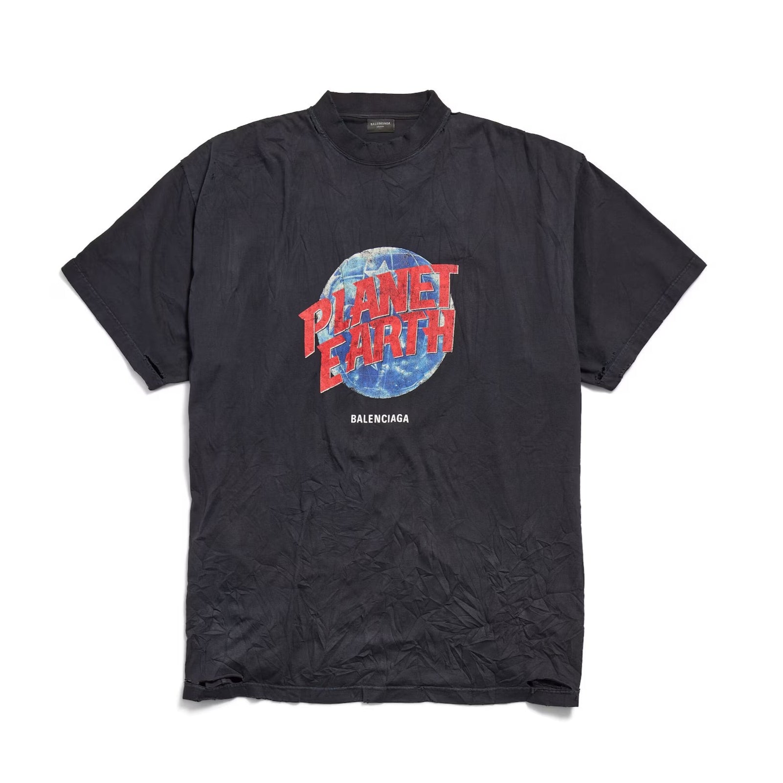 Balenciaga T-Shirt Planet Earth Oversized in washed black vintage jersey