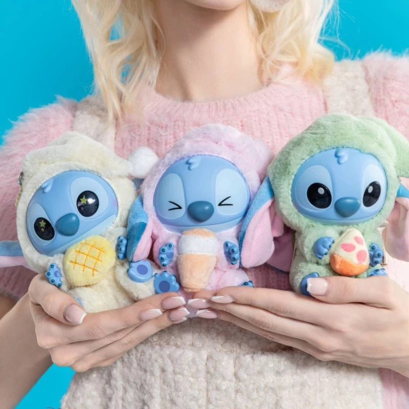 Miniso Top Toy Disney Stitch Eating Something Before Sleep Plush Keychain Single Blind Box
